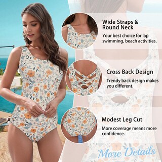 Foto 5 | Foto 5 | Traje De Baño De Una Pieza American Trends Para Mujer Estampado Floral Color Naranja Talla M - Venta Internacional.