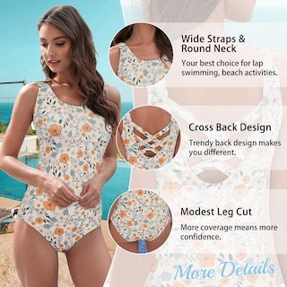 Foto 5 | Foto 5 | Traje De Baño De Una Pieza American Trends Para Mujer Estampado Floral Color Naranja Talla M - Venta Internacional.