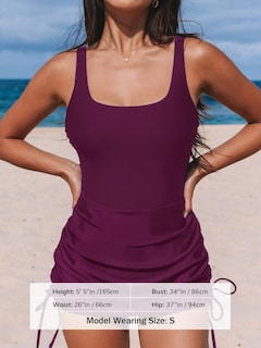 Foto 4 | Foto 4 | Traje De Baño Cupshe Para Mujer Cuello Cuadrado Fruncido Talla M Burdeos - Venta Internacional.