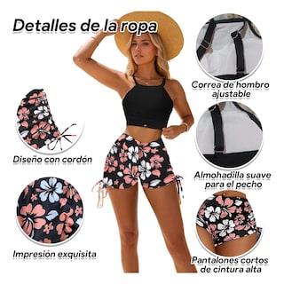 Foto 3 | Foto 3 | Traje De Baño De Dos Piezas Estampado Talla M/g Eo Safe Imports Esi-19577 Negro