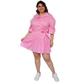 Foto 5 | Foto 5 | Vestido Camisero ROMAN FASHION 0214 color Rosa con Falda a Capas Talla Extra