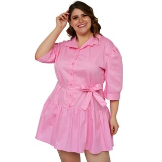 Foto 1 | Foto 1 | Vestido Camisero ROMAN FASHION 0214 color Rosa con Falda a Capas Talla Extra