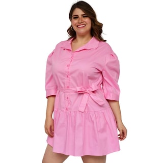 Foto 2 | Foto 2 | Vestido Camisero ROMAN FASHION 0214 color Rosa con Falda a Capas Talla Extra