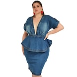 Vestido Escote Profundo Tallas Extras, 51387 (mezclilla) Azul