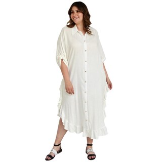 Foto 1 | Foto 1 | Vestido Camisero con Olanes Roman Fashion V-ELY-1062 color Blanco Tallas Extras