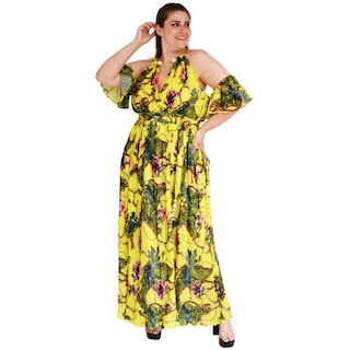 Foto 1 | Foto 1 | Vestido Plisado con Gargantilla Roman Fashion Tallas Extras 51480 color Amarillo