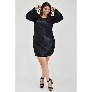 Foto 7 | Foto 7 | Vestido Plisado de Fiesta Roman Fashion Tallas Extras Negro
