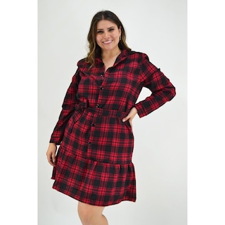 Foto 1 | Foto 1 | Vestido Cuadros Roman Fashion Tallas Extras 4320 color Rojo