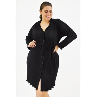 Foto 5 | Foto 5 | Vestido de Satín Plisado Roman Fashion Negro Tallas Extras para Mujer