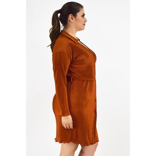 Foto 2 | Foto 2 | Vestido De Satín Plisado Roman Fashion /tallas Extras, 12248 (ladrillo) Naranja Oscuro