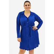Vestido de Satín Plisado Roman Fashion Tallas Extras Azul para Mujer
