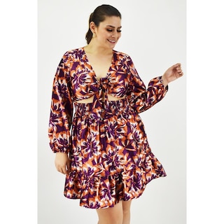 Foto 5 | Foto 5 | Vestido Escote de Moño Roman Fashion Tallas Extras 4318 color Vino