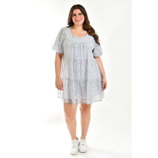 Foto 5 | Foto 5 | Vestido Vaporoso Roman Fashion Tallas Extras Azul con Flores para Mujer