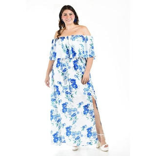Foto 1 | Foto 1 | Vestido Campesino Largo Roman Fashion Tallas Extras Azul para Mujer