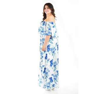 Foto 2 | Foto 2 | Vestido Campesino Largo Roman Fashion Tallas Extras Azul para Mujer