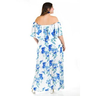 Foto 3 | Foto 3 | Vestido Campesino Largo Roman Fashion Tallas Extras Azul para Mujer