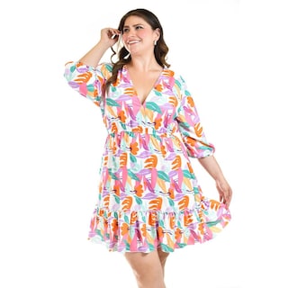 Foto 1 | Foto 1 | Vestido Con Olán Roman Fashion /tallas Extras, 4284 (blanco Flor) Blanco