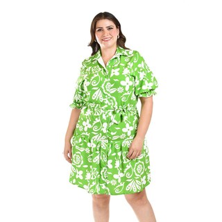 Foto 4 | Foto 4 | Vestido Camisero Con Olan Roman Fashion /tallas Extras, 4326 (verde Flores) Verde