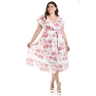 Foto 1 | Foto 1 | Vestido De Lino Con Encanje Roman Fashion /tallas Extras, 004 (rosa Flor) Rosa