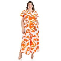 Vestido Largo Estampado Abstracto Roman Fashion /tallas Extras, 4338 (naranja) Naranja