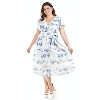 Vestido De Lino Con Encaje Roman Fashion /tallas Extras, 004 (azul Flor) Azul