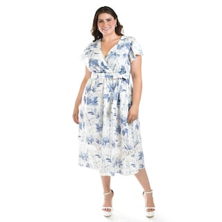Foto 6 | Foto 6 | Vestido De Lino Con Encaje Roman Fashion /tallas Extras, 004 (azul Flor) Azul