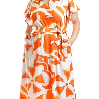 Foto 4 | Foto 4 | Vestido Largo Estampado Abstracto Roman Fashion /tallas Extras, 4338 (naranja) Naranja