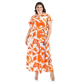 Foto 5 | Foto 5 | Vestido Largo Estampado Abstracto Roman Fashion /tallas Extras, 4338 (naranja) Naranja