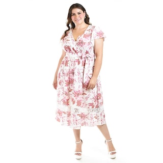 Foto 5 | Foto 5 | Vestido De Lino Con Encanje Roman Fashion /tallas Extras, 004 (rosa Flor) Rosa