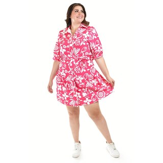 Foto 1 | Foto 1 | Vestido Camisero Con Olan Roman Fashion /tallas Extras, 4326 (fiusha Flores) Fucsia