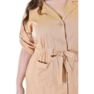 Foto 4 | Foto 4 | Vestido Camisero De Lino Roman Fashion /tallas Extras, 2391 (beige) Beige
