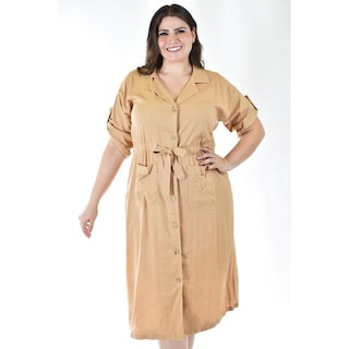 Foto 5 | Foto 5 | Vestido Camisero De Lino Roman Fashion /tallas Extras, 2391 (beige) Beige