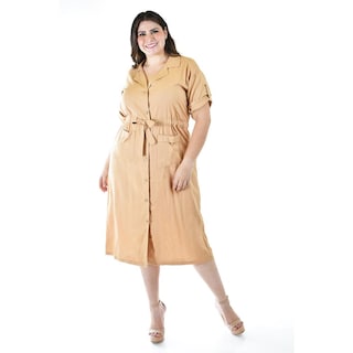 Foto 6 | Foto 6 | Vestido Camisero De Lino Roman Fashion /tallas Extras, 2391 (beige) Beige