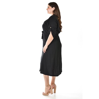 Foto 2 | Foto 2 | Vestido Camisero De Lino Roman Fashion /tallas Extras, 2391 (negro) Negro