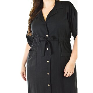 Foto 4 | Foto 4 | Vestido Camisero De Lino Roman Fashion /tallas Extras, 2391 (negro) Negro