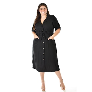 Foto 5 | Foto 5 | Vestido Camisero De Lino Roman Fashion /tallas Extras, 2391 (negro) Negro