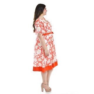 Foto 2 | Foto 2 | Vestido De Flores Escote Cruzado Roman Fashion /tallas Extras, 1432, (naranja) Naranja