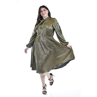 Foto 4 | Foto 4 | Vestido Plisado Con Laso Roman Fashion /tallas Extras, 4322 (dorado) Dorado