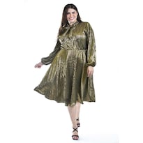 Vestido Plisado Con Laso Roman Fashion /tallas Extras, 4322 (dorado) Dorado