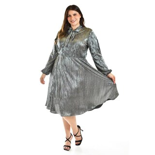 Foto 1 | Foto 1 | Vestido Plisado Con Laso Roman Fashion /tallas Extras, 4322 (plateado) Plateado