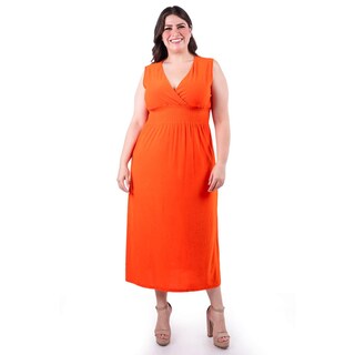 Foto 1 | Foto 1 | Vestido Largo Cintura Smock Roman Fashion /tallas Extras, 8801x-so (naranja) Naranja