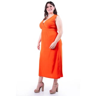 Foto 2 | Foto 2 | Vestido Largo Cintura Smock Roman Fashion /tallas Extras, 8801x-so (naranja) Naranja
