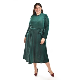 Foto 1 | Foto 1 | Vestido Midi de Terciopelo Roman Fashion Verde Tallas Extras