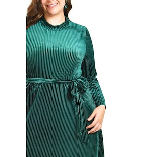 Foto 4 | Foto 4 | Vestido Midi de Terciopelo Roman Fashion Verde Tallas Extras
