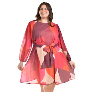Foto 5 | Foto 5 | Vestido Abstracto Con Cinto Roman Fashion /tallas Extras, 3825 (rojo) Rojo