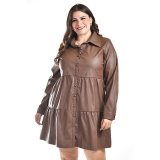 Foto 1 | Foto 1 | Vestido De Piel Sintetica Roman Fashion / Tallas Extras, 117 (cafe) Cafe