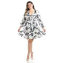 Vestido Escote De Moño Roman Fashion /tallas Extras, 4318 (blanco /negro) Negro