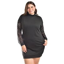 Vestido Con Mangas De Lentejuela Roman Fashion /tallas Extras, 8072 (negro) Negro