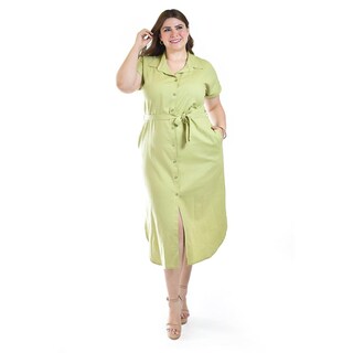 Foto 1 | Foto 1 | Vestido Camisero De Lino Roman Fashion /tallas Extras, 2107 (verde) Verde Claro