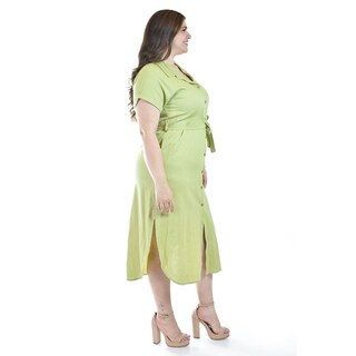 Foto 2 | Foto 2 | Vestido Camisero De Lino Roman Fashion /tallas Extras, 2107 (verde) Verde Claro